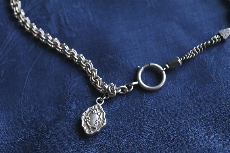 シルバーウォッチチェーンネックレス　チャーム　フランス　イギリス アンティークストリュフ