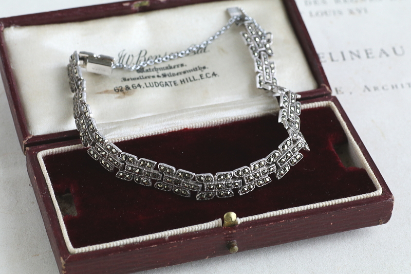 マーカサイトシルバーブレスレット　ヨーロッパ　アンティークストリュフ