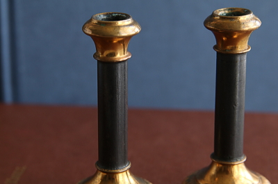 フレンチブラス　ミニキャンドルスティックペア　フランス アンティークストリュフ