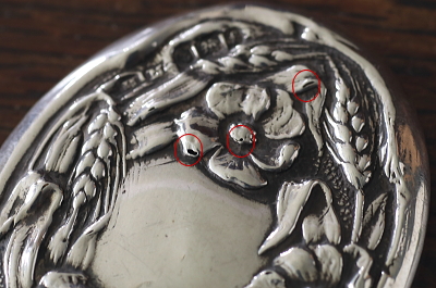 アールヌーボー　シルバーミニハンドミラー　麦穂と芥子　イギリス　アンティークストリュフ