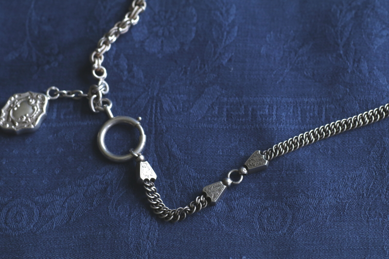 シルバーウォッチチェーンネックレス　チャーム　フランス　イギリス アンティークストリュフ