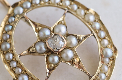 オールドマインカットダイヤモンド　パール　星のペンダント アンティークストリュフ