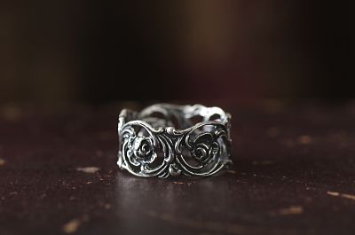 ヴィンテージシルバーミニナプキンリング　エタニティリング　バラ　ドイツ　アンティークストリュフ