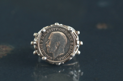キングジョージ4世　3ペンスコインリング　銀貨　イギリス　アンティークストリュフ