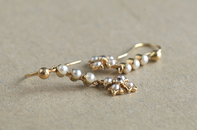 シーパールオールドヨーロピアンカットダイヤ　ゴールドドロップピアス　イギリス　アンティークストリュフ