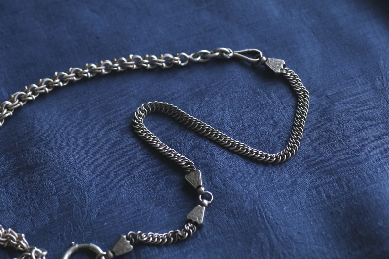 シルバーウォッチチェーンネックレス　チャーム　フランス　イギリス アンティークストリュフ