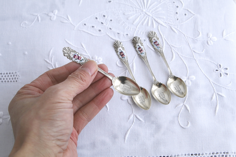 エナメルの花　シルバーコーヒースプーン　北欧　アンティークストリュフ