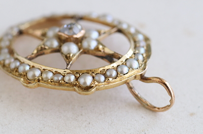 オールドマインカットダイヤモンド　パール　星のペンダント アンティークストリュフ