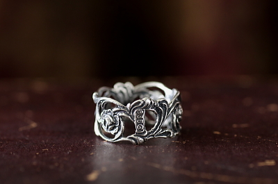 ヴィンテージシルバーミニナプキンリング　エタニティリング　バラ　ドイツ　アンティークストリュフ