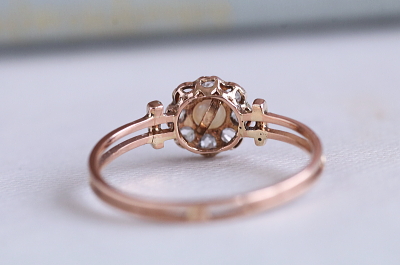 パールアンドローズカットダイヤ　デイジーリング　フランス　アンティークストリュフ