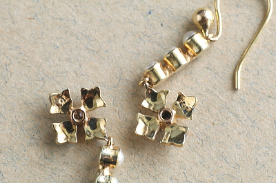 シーパールオールドヨーロピアンカットダイヤ　ゴールドドロップピアス　イギリス　アンティークストリュフ