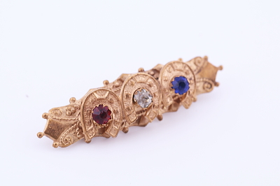 ホースシューアンドトリコロールペーストバーブローチ　ヨーロッパ アンティークストリュフ