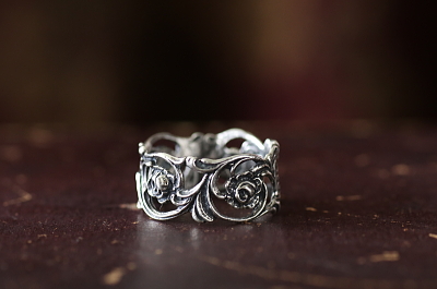 ヴィンテージシルバーミニナプキンリング　エタニティリング　バラ　ドイツ　アンティークストリュフ