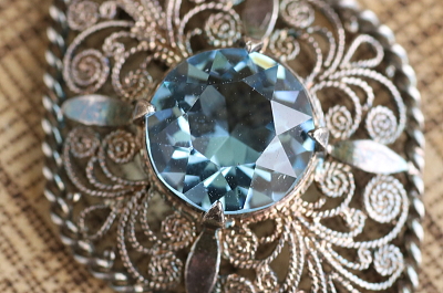 シルバーフィリグリー　ブルーグラスペンダント　ヨーロッパ アンティークストリュフ