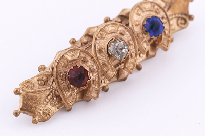 ホースシューアンドトリコロールペーストバーブローチ　ヨーロッパ アンティークストリュフ