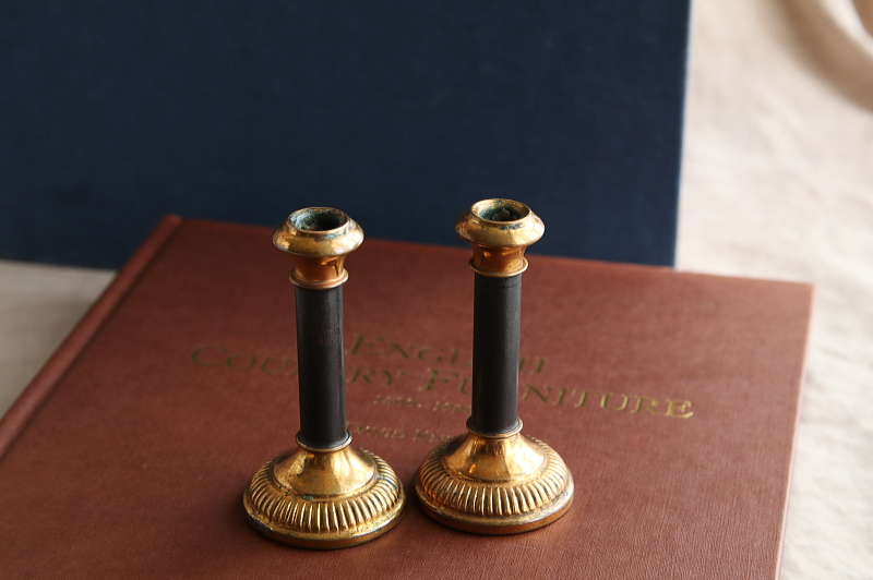 フレンチブラス　ミニキャンドルスティックペア　フランス アンティークストリュフ