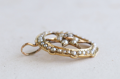 オールドマインカットダイヤモンド　パール　星のペンダント アンティークストリュフ