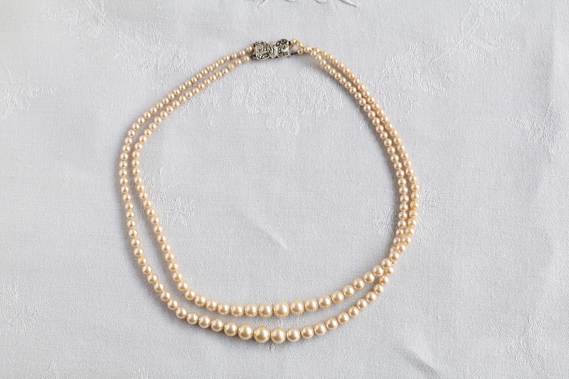ダブルストランド　グラスパールネックレス　ヨーロッパ　アンティークストリュフ