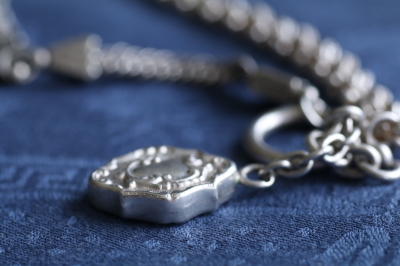 シルバーウォッチチェーンネックレス　チャーム　フランス　イギリス アンティークストリュフ