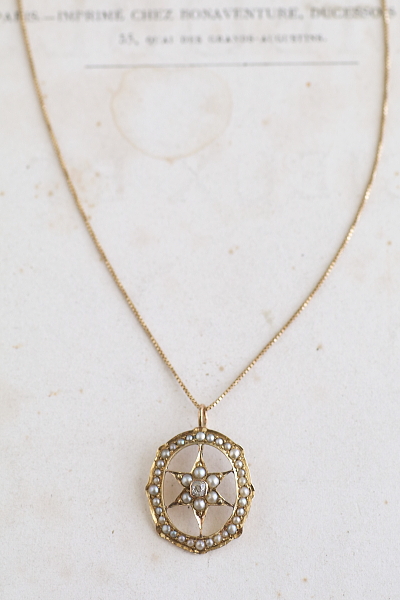 オールドマインカットダイヤモンド　パール　星のペンダント アンティークストリュフ