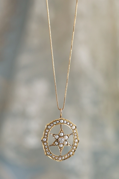 オールドマインカットダイヤモンド　パール　星のペンダント アンティークストリュフ