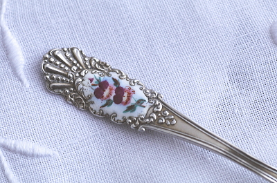 エナメルの花　シルバーコーヒースプーン　北欧　アンティークストリュフ