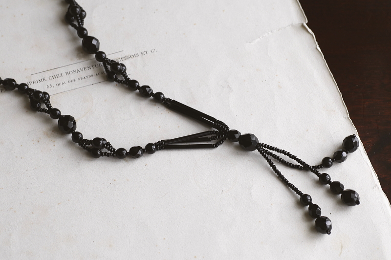 フレンチジェット　フリンジネックレス　イギリス　アンティークストリュフ