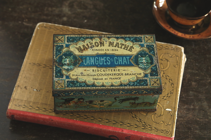 アンティークブリキ缶 猫 ラングドシャ maison mathe フランス アンティークブリキ缶 猫 ラングドシャ maison mathe フランス
