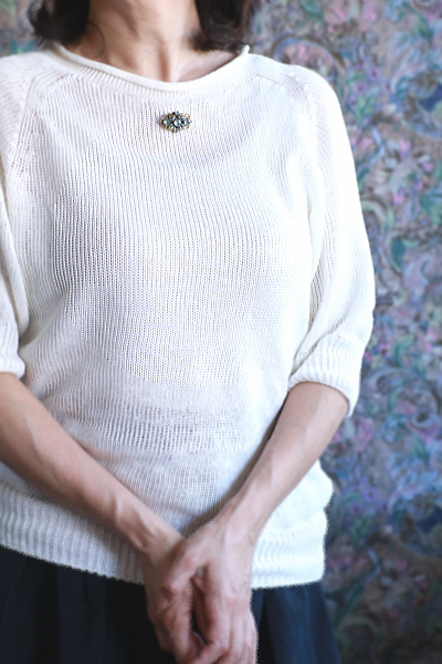 ブルーペーストブローチ　ブルージルコンガラス　チェコ　アンティークストリュフ