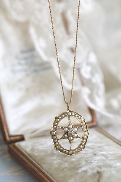 オールドマインカットダイヤモンド　パール　星のペンダント アンティークストリュフ 20251009