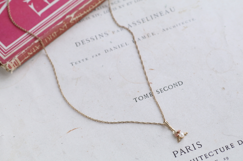 ツートーンゴールド　ベビーパールペンダント　ヴィンテージジュエリー　イギリス　アンティークストリュフ 20251218