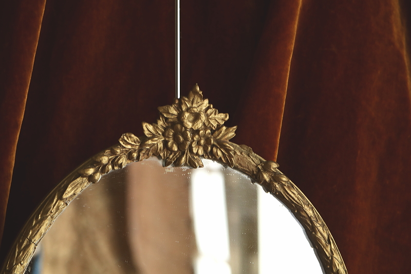 ゴールドバーボラフレームミラー　イギリス アンティークストリュフ