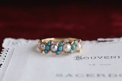 パール&ターコイズリング　ヴィクトリアン　ジョージアンリング　指輪　アンティークジュエリー　イギリス　アンティークストリュフ 20251212