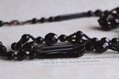 フレンチジェット　フリンジネックレス　イギリス　アンティークストリュフ