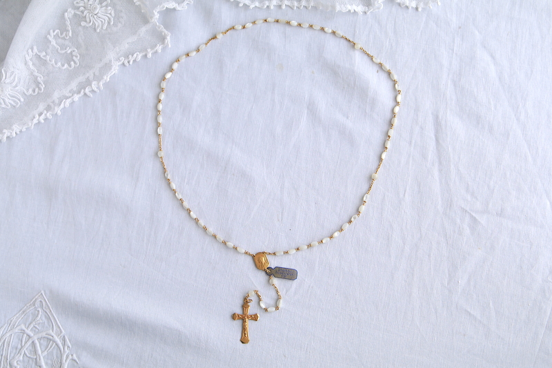 マザーオブパールのロザリオ　デッドストック　ゴールドプレート　フランス　アンティークストリュフ