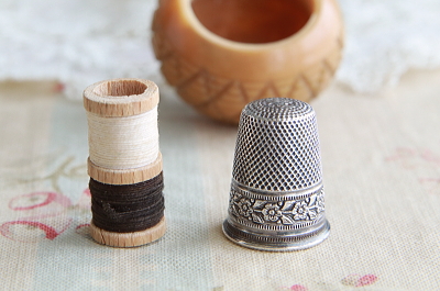 エイコーンのソーイングセット　ベジタブルアイボリー　ヴィクトリアン　イギリス　アンティークストリュフ