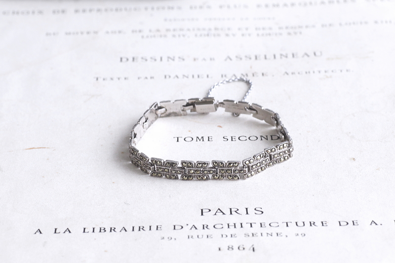 マーカサイトシルバーブレスレット　ヨーロッパ　アンティークストリュフ