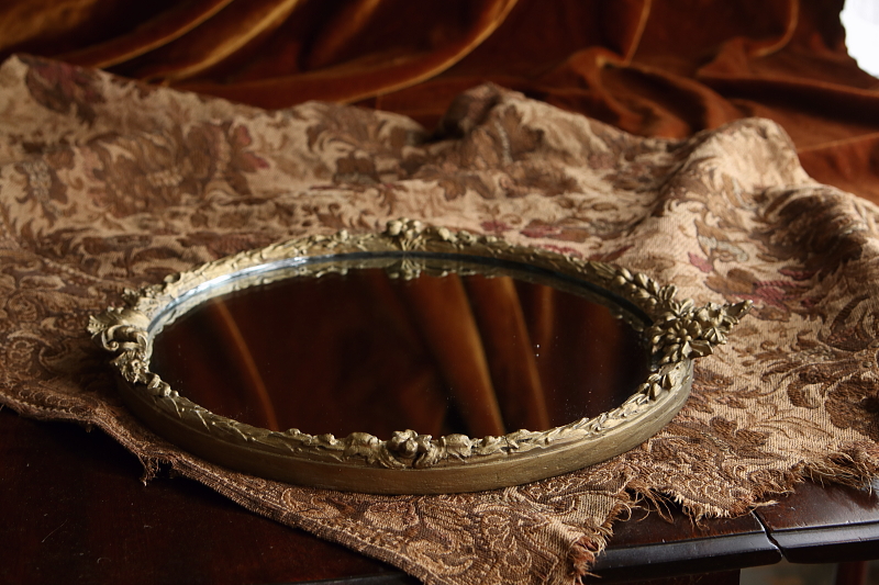 ゴールドバーボラフレームミラー　イギリス アンティークストリュフ