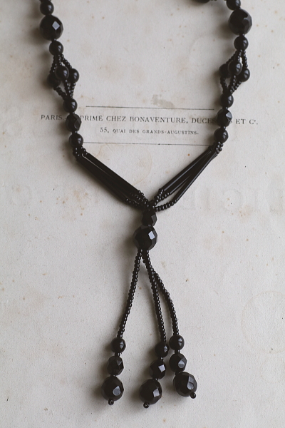 フレンチジェット　フリンジネックレス　イギリス　アンティークストリュフ