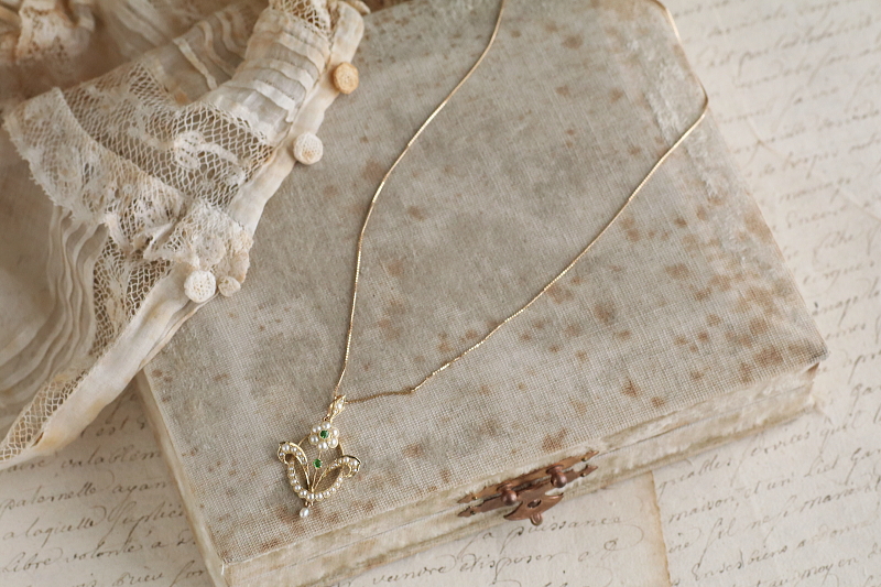 デマントイドガーネット　パールペンダント　アンティークジュエリー　イギリス　アンティークストリュフ 20251210