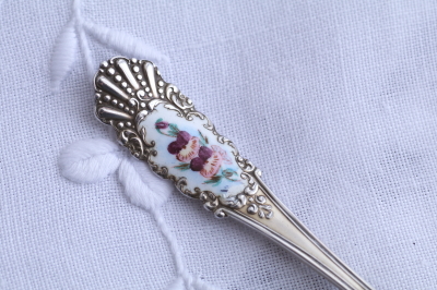 エナメルの花　シルバーコーヒースプーン　北欧　アンティークストリュフ