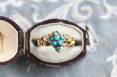 ヴィクトリアン　ターコイズ　クラスターリング　イギリス　アンティークストリュフ