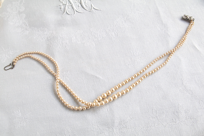 ダブルストランド　グラスパールネックレス　ヨーロッパ　アンティークストリュフ