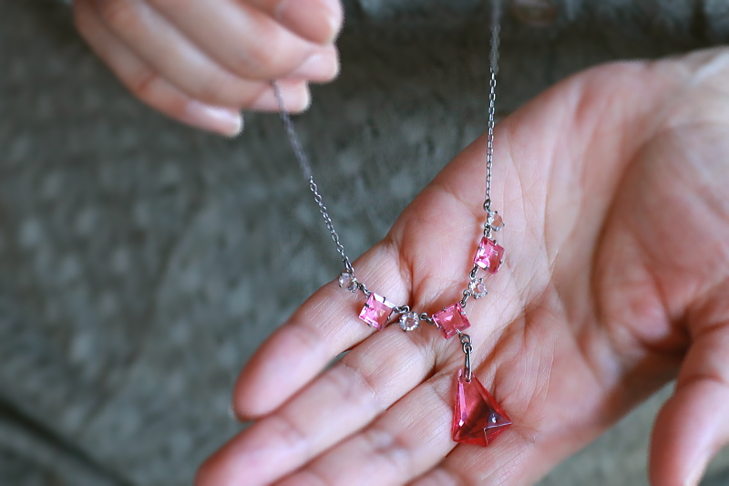 ピンクガラスシルバーネックレス　ヨーロッパ　アンティークストリュフ