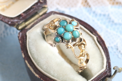 ヴィクトリアン　ターコイズ　クラスターリング　イギリス　アンティークストリュフ 20260324