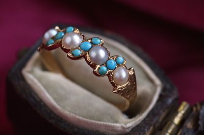 パール&ターコイズリング　ヴィクトリアン　ジョージアンリング　指輪　アンティークジュエリー　イギリス　アンティークストリュフ 20251212