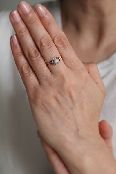 パールアンドローズカットダイヤ　デイジーリング　フランス　アンティークストリュフ