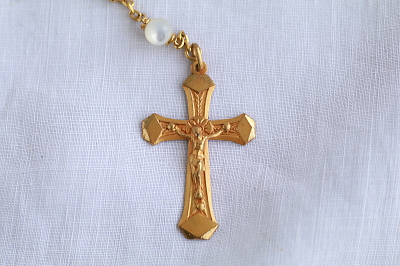 マザーオブパールのロザリオ　デッドストック　ゴールドプレート　フランス　アンティークストリュフ