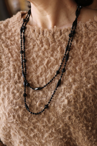 フレンチジェットロングネックレス　ヴィクトリアン　イギリス アンティークストリュフ