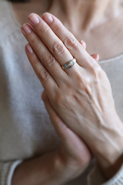 パール＆ターコイズ　ゴールドパネルリング　ヴィクトリアン　イギリス アンティークストリュフ